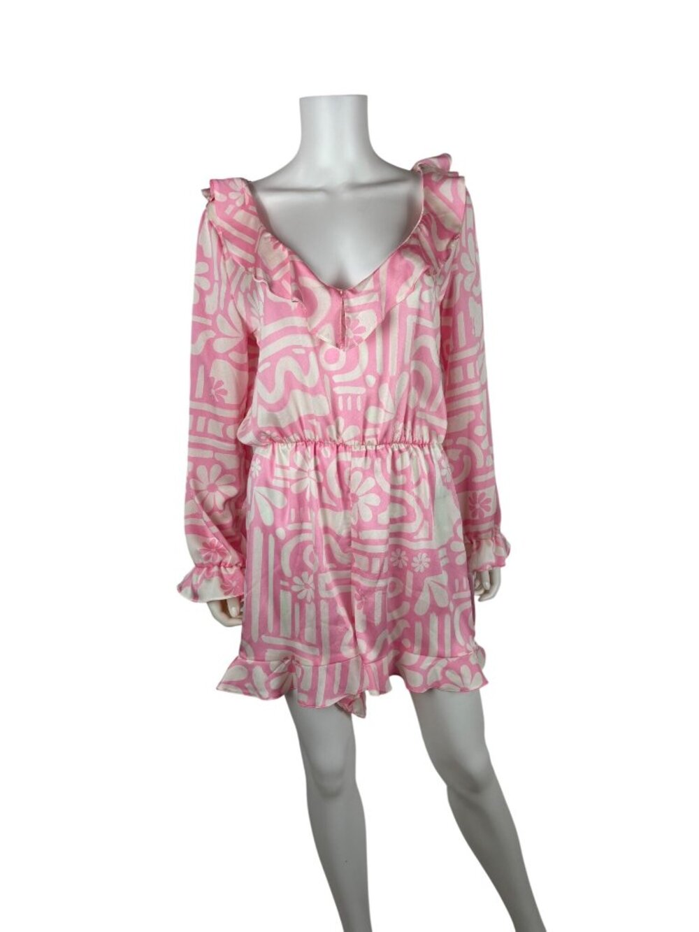 Never Fully Dressed Pink Dallas Playsuit Womens US 8 Retro Floral Print Ruffle